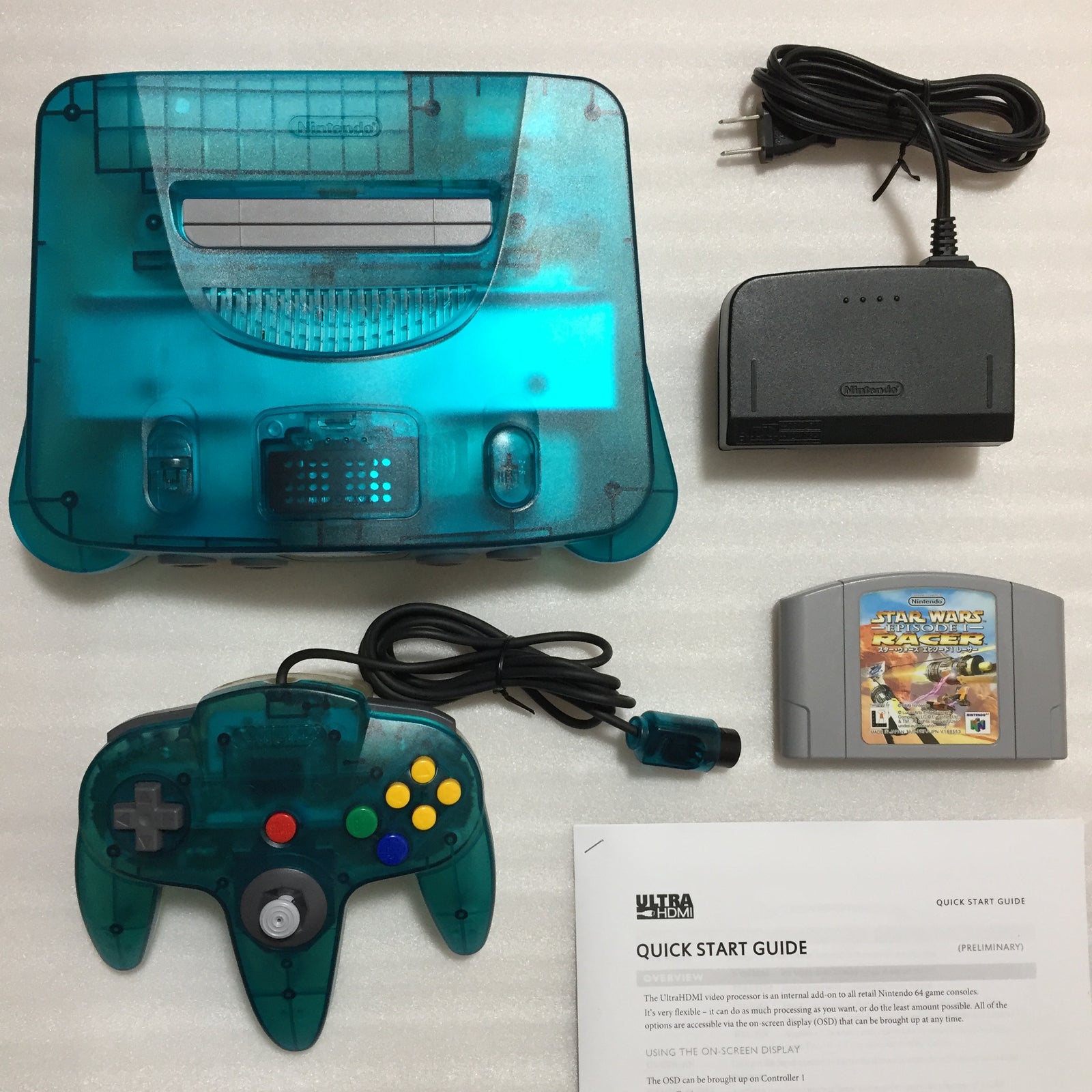 Clear blue Nintendo 64 set with ULTRA HDMI kit - compatible with JP and US games
