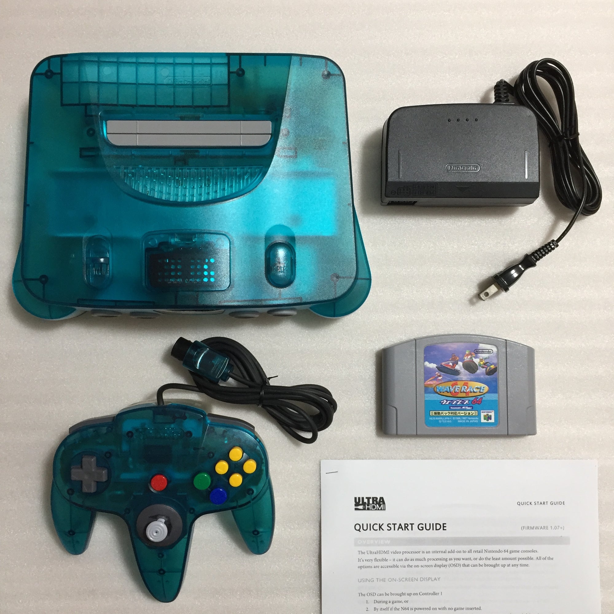 Clear blue Nintendo 64 set with ULTRA HDMI kit - compatible with JP and US games