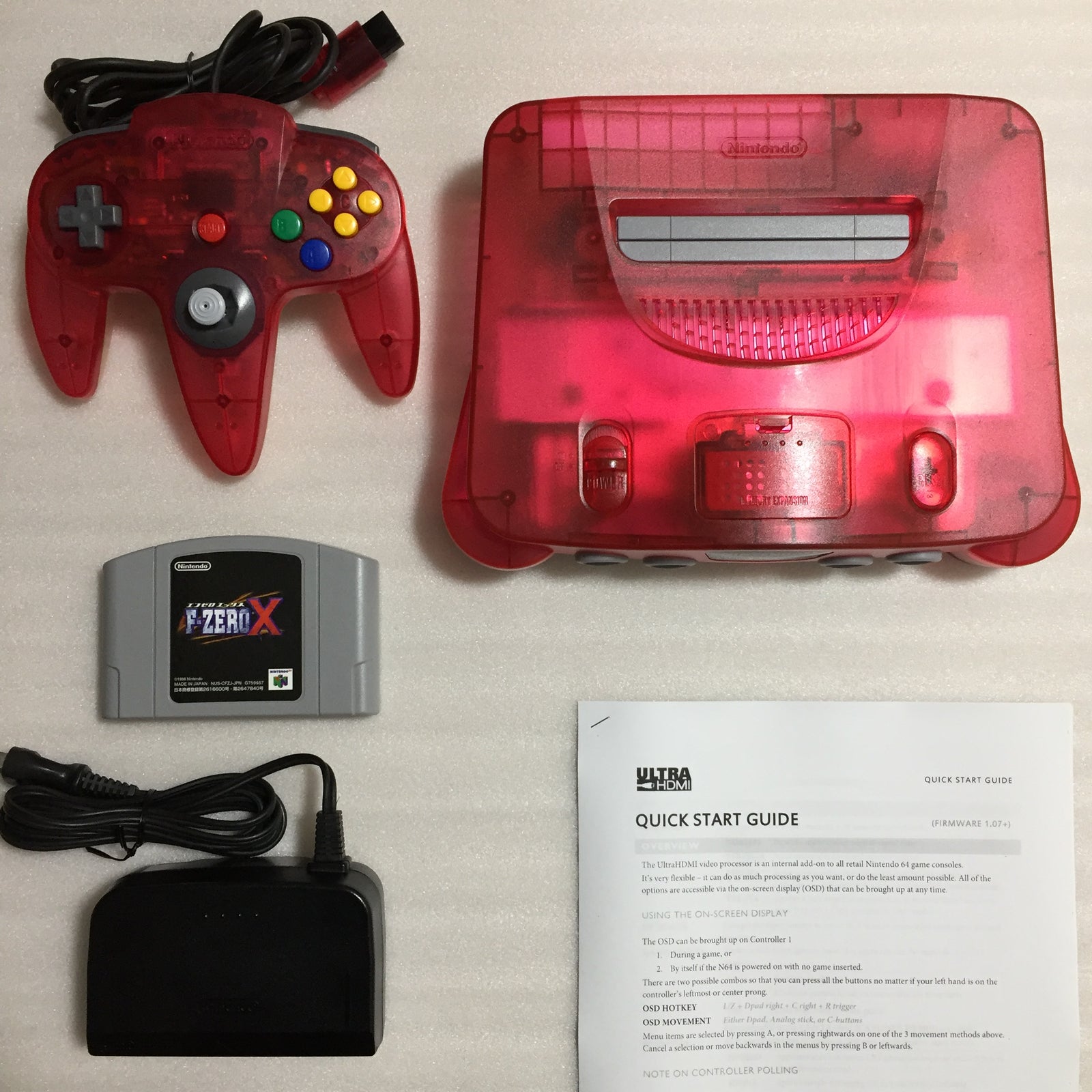 Clear red Nintendo 64 set with ULTRA HDMI kit - compatible with JP and US games