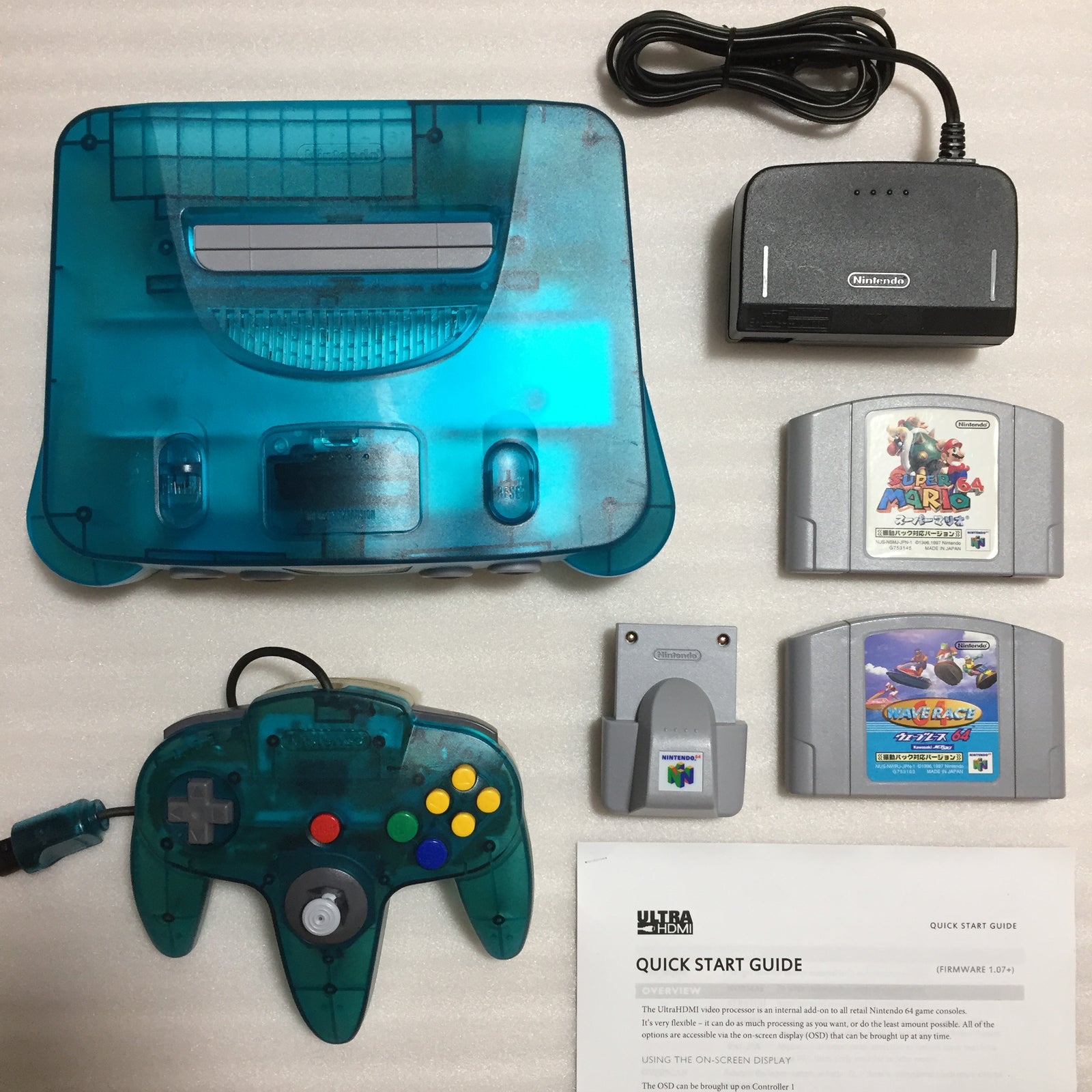Clear blue Nintendo 64 set with ULTRA HDMI kit - compatible with JP and US games