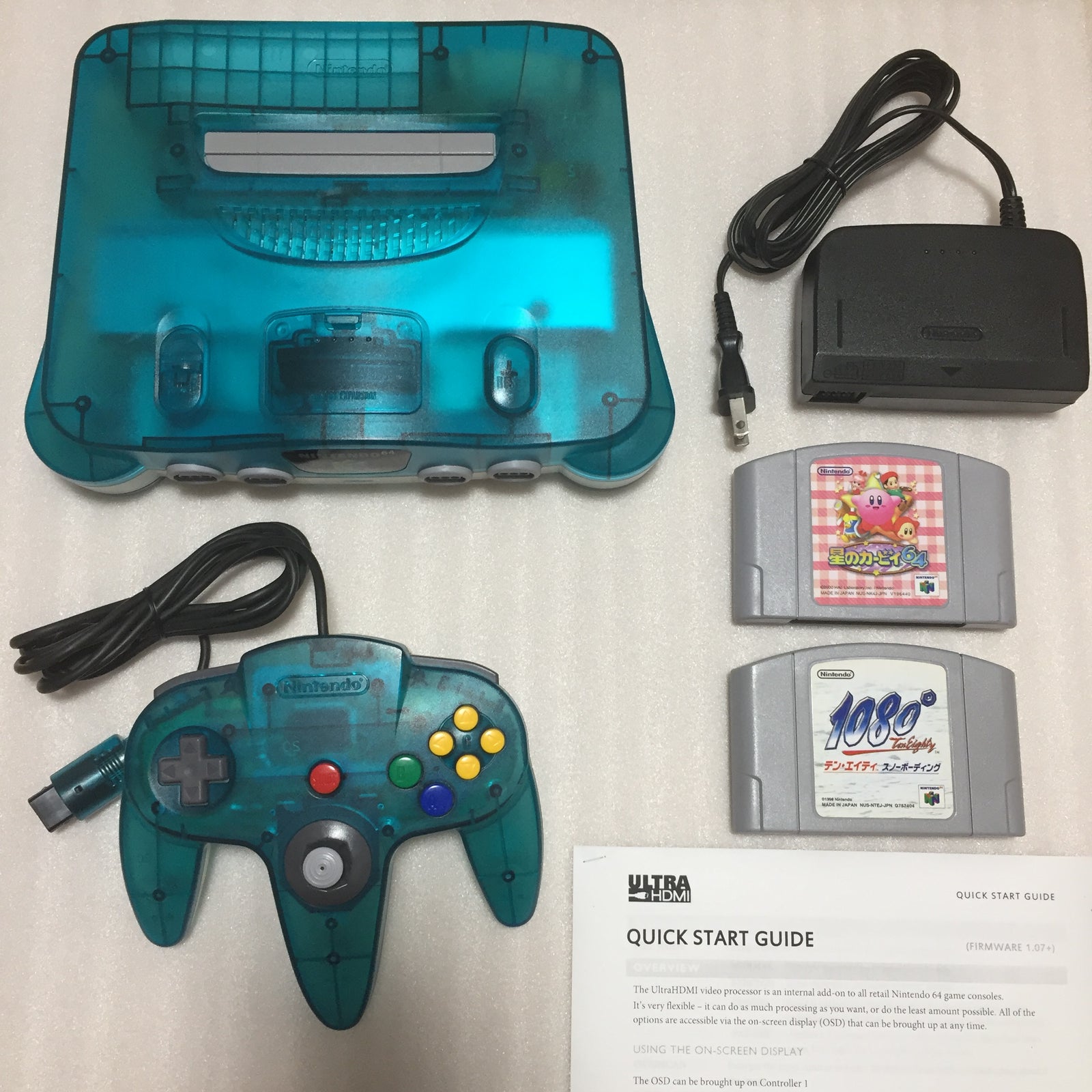 Clear blue Nintendo 64 set with ULTRA HDMI kit - compatible with JP and US games