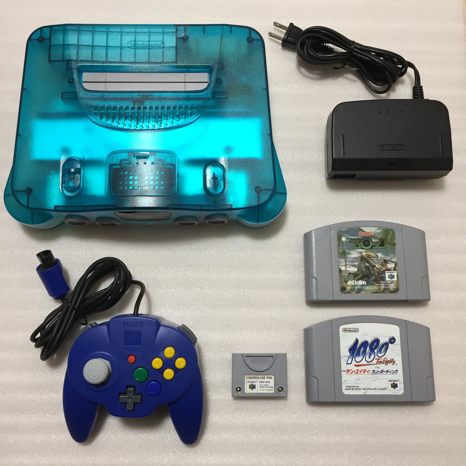 Clear blue Nintendo 64 set with ULTRA HDMI kit - compatible with JP and US games - Hori pad set
