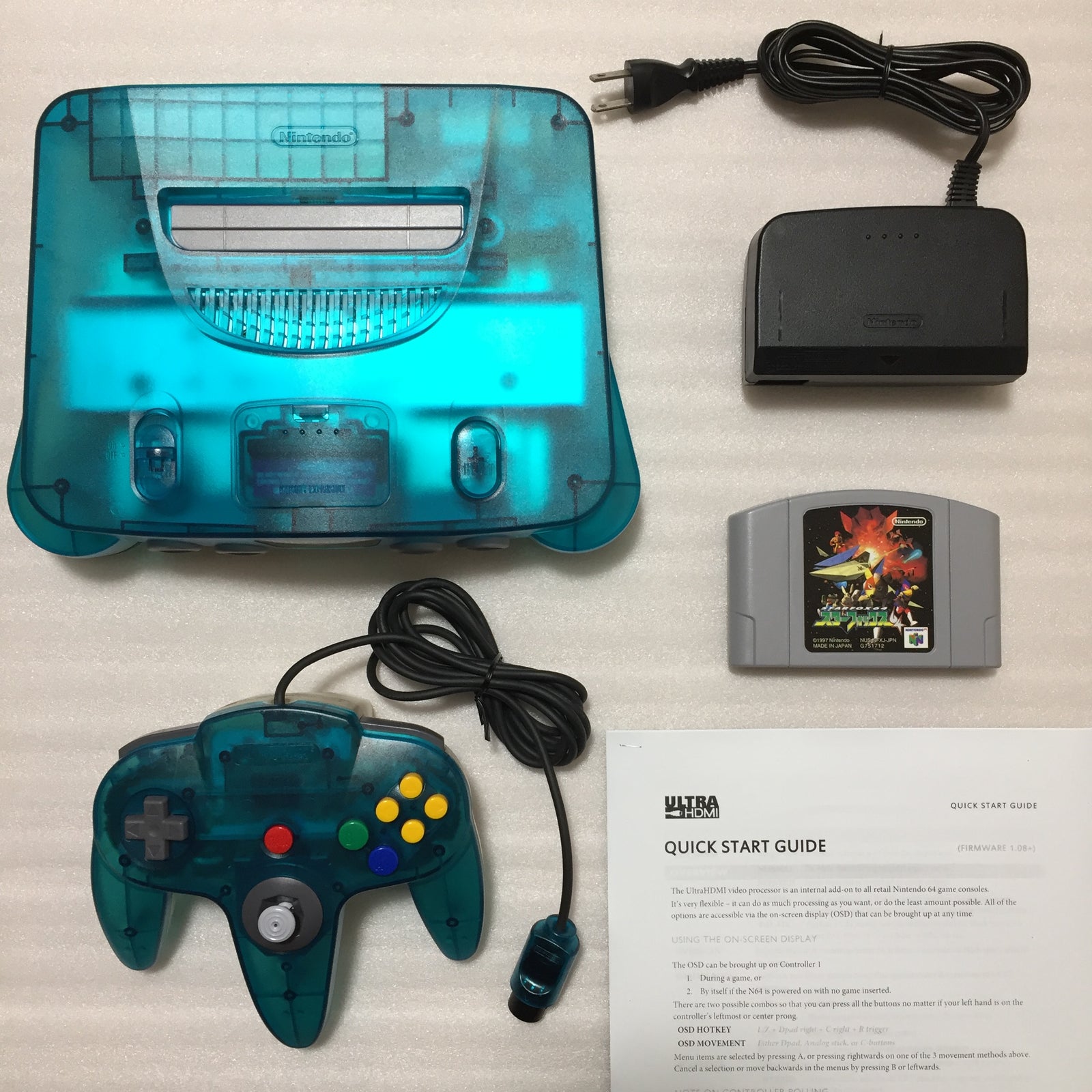 Clear blue Nintendo 64 set with ULTRA HDMI kit - compatible with JP and US games
