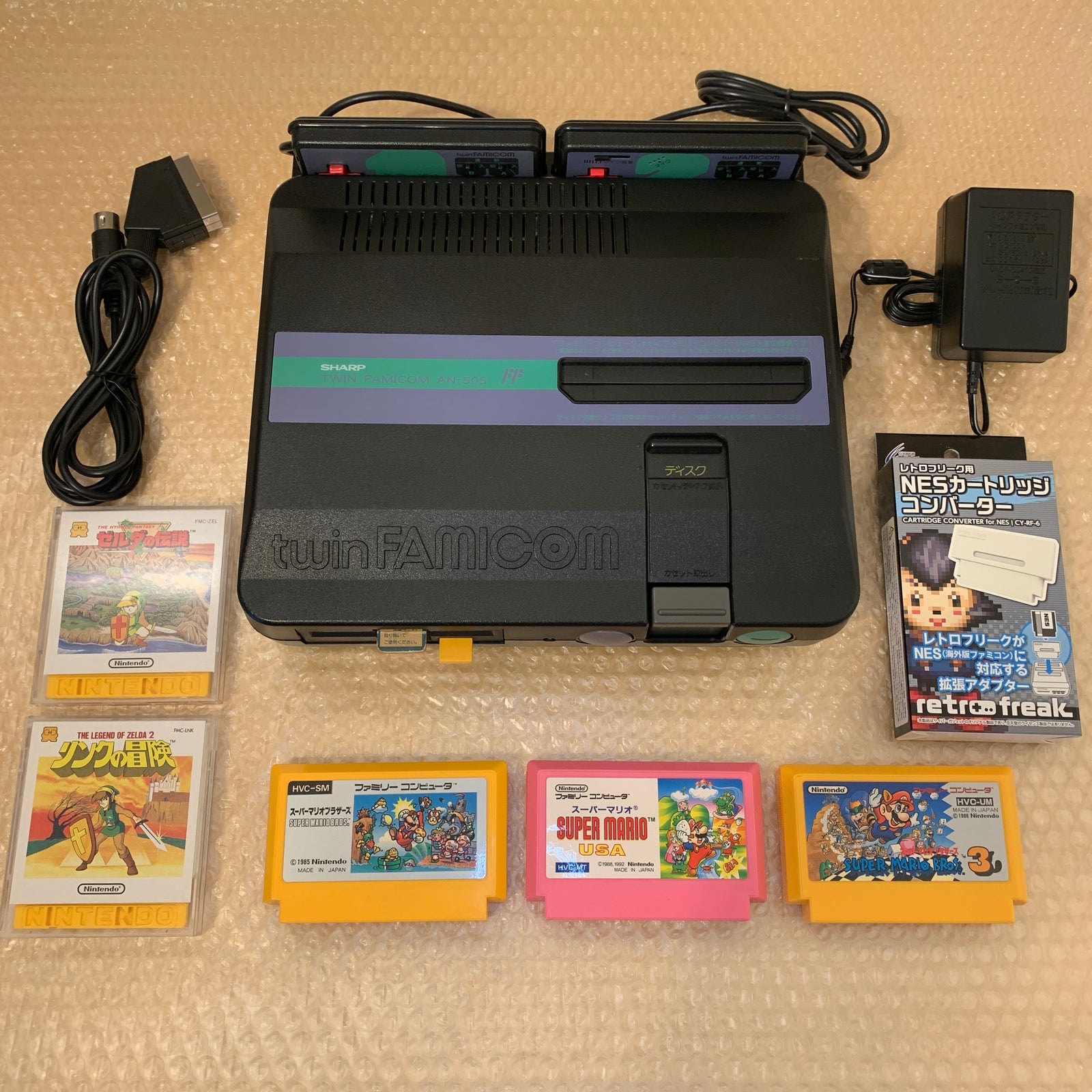 SHARP Twin Famicom set (AN-505-BK) with NESRGB kit and NES converter