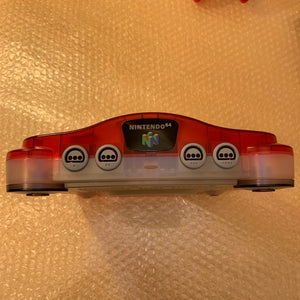 Clear Red Nintendo 64 set with ULTRA HDMI (HW2 with RGB) kit - compatible with JP and US games