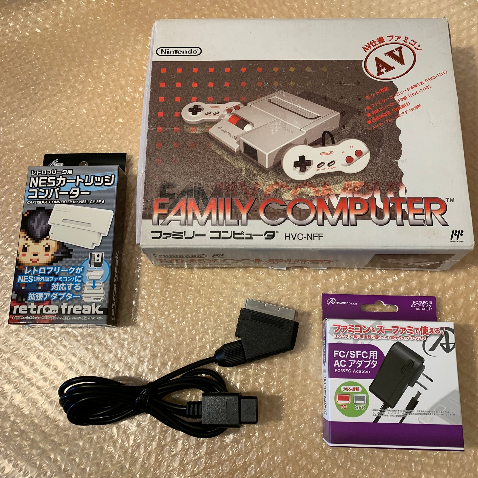 AV Famicom in box with NESRGB kit and NES adapter