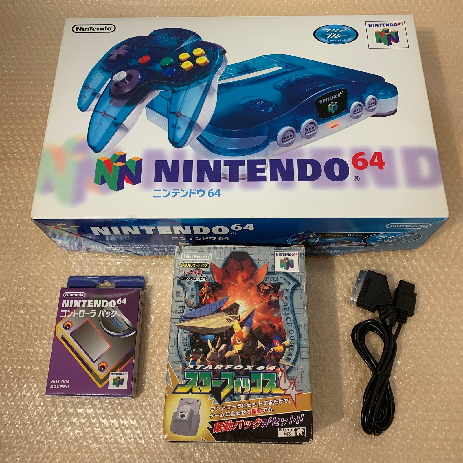 Boxed Clear Blue Nintendo 64 set with N64Digital kit - compatible with JP and US games
