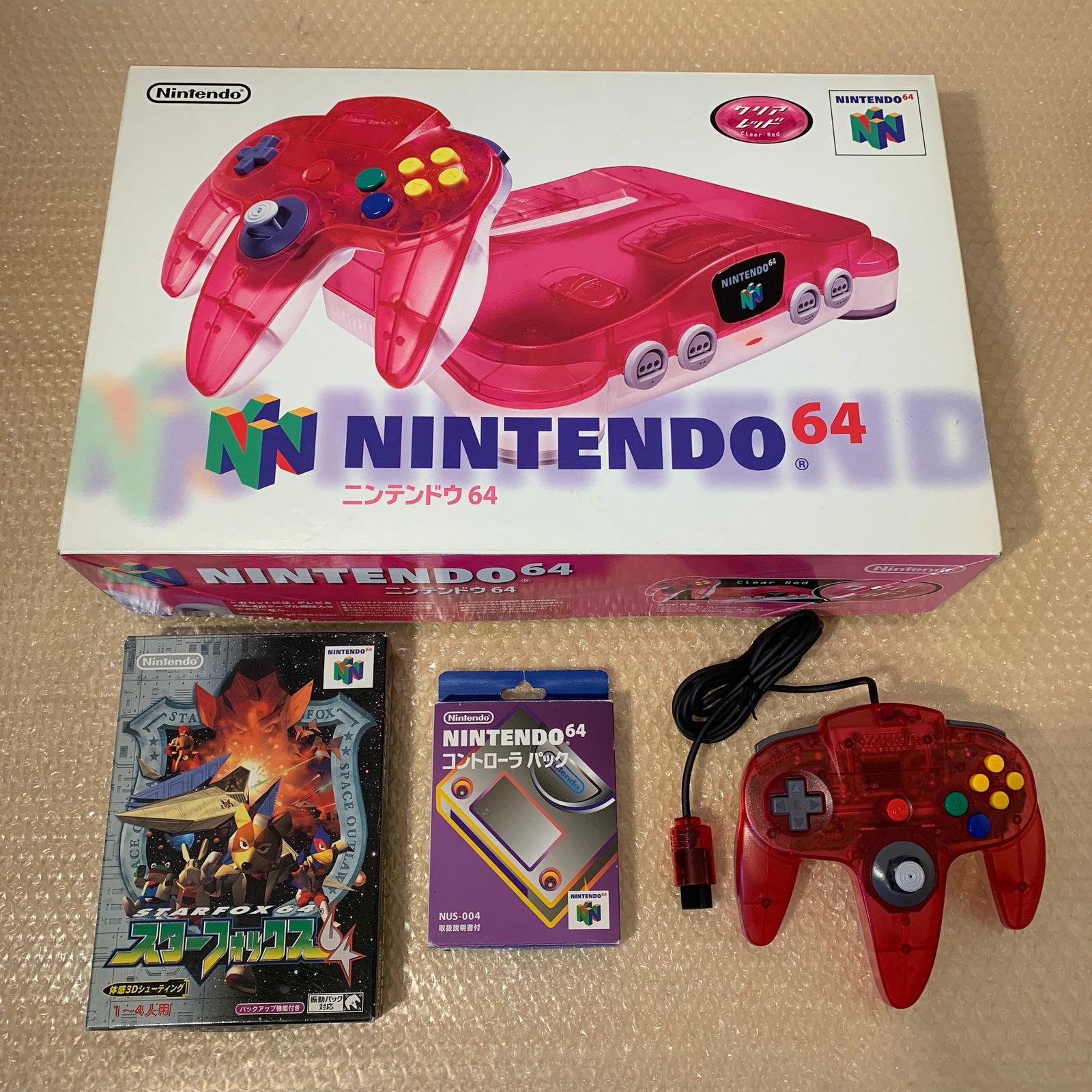Boxed Clear Red Nintendo 64 set with N64Digital kit - compatible with JP and US games