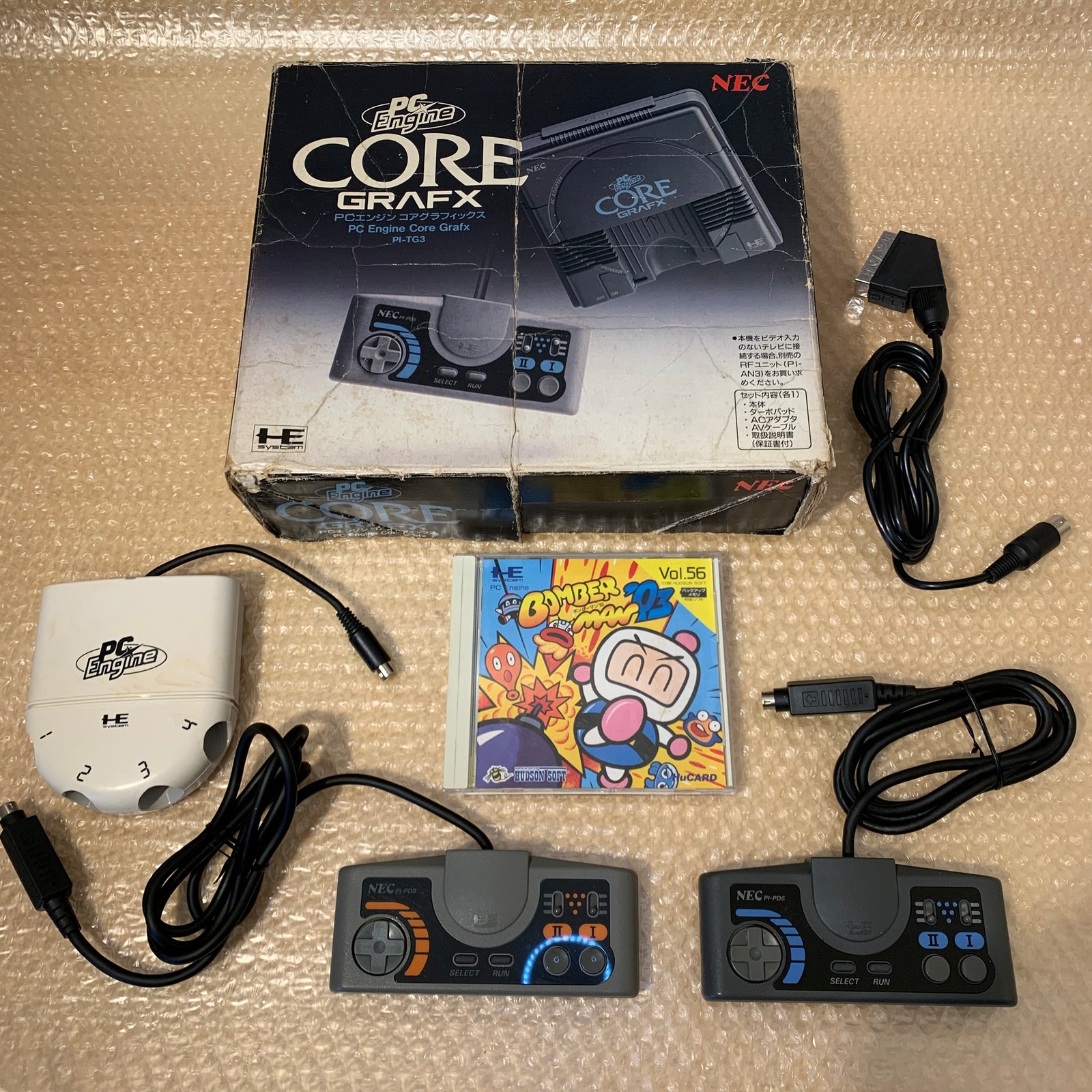 PC Engine Core Grafx with RGB kit and 3 controllers