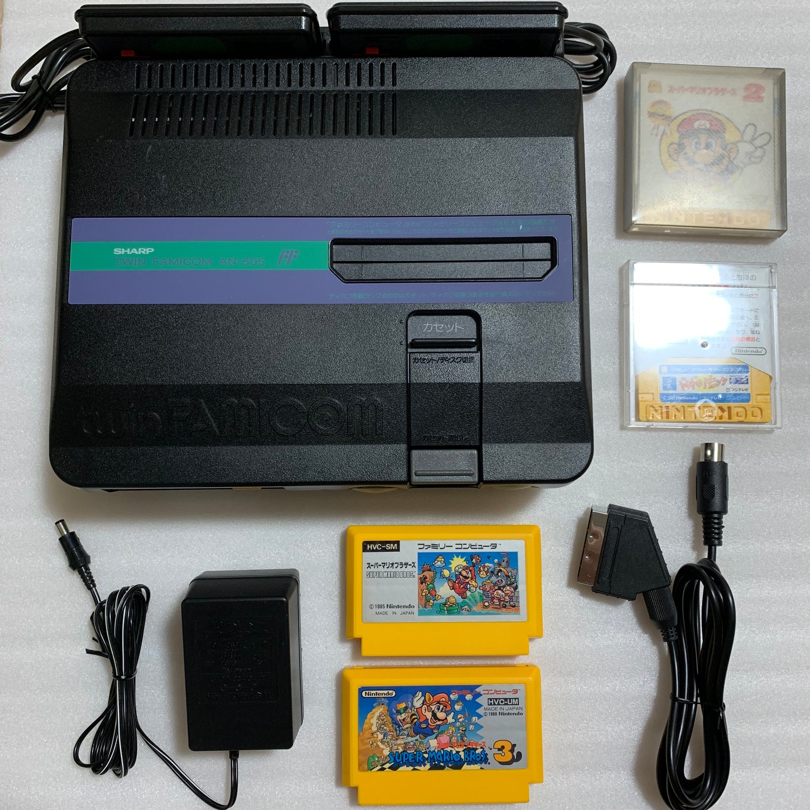 SHARP Twin Famicom set (AN-505-BK) with NESRGB kit and NES converter